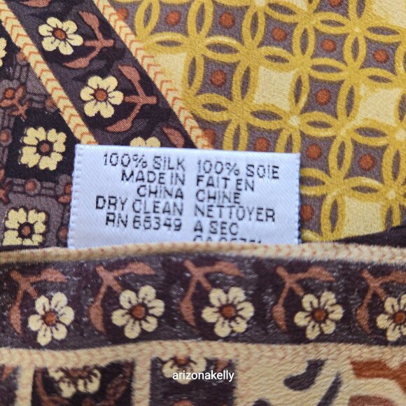 Unused Oscar de la Renta Silk Oblong Scarf Yellow Brown Flowers - Picture 4 of 15